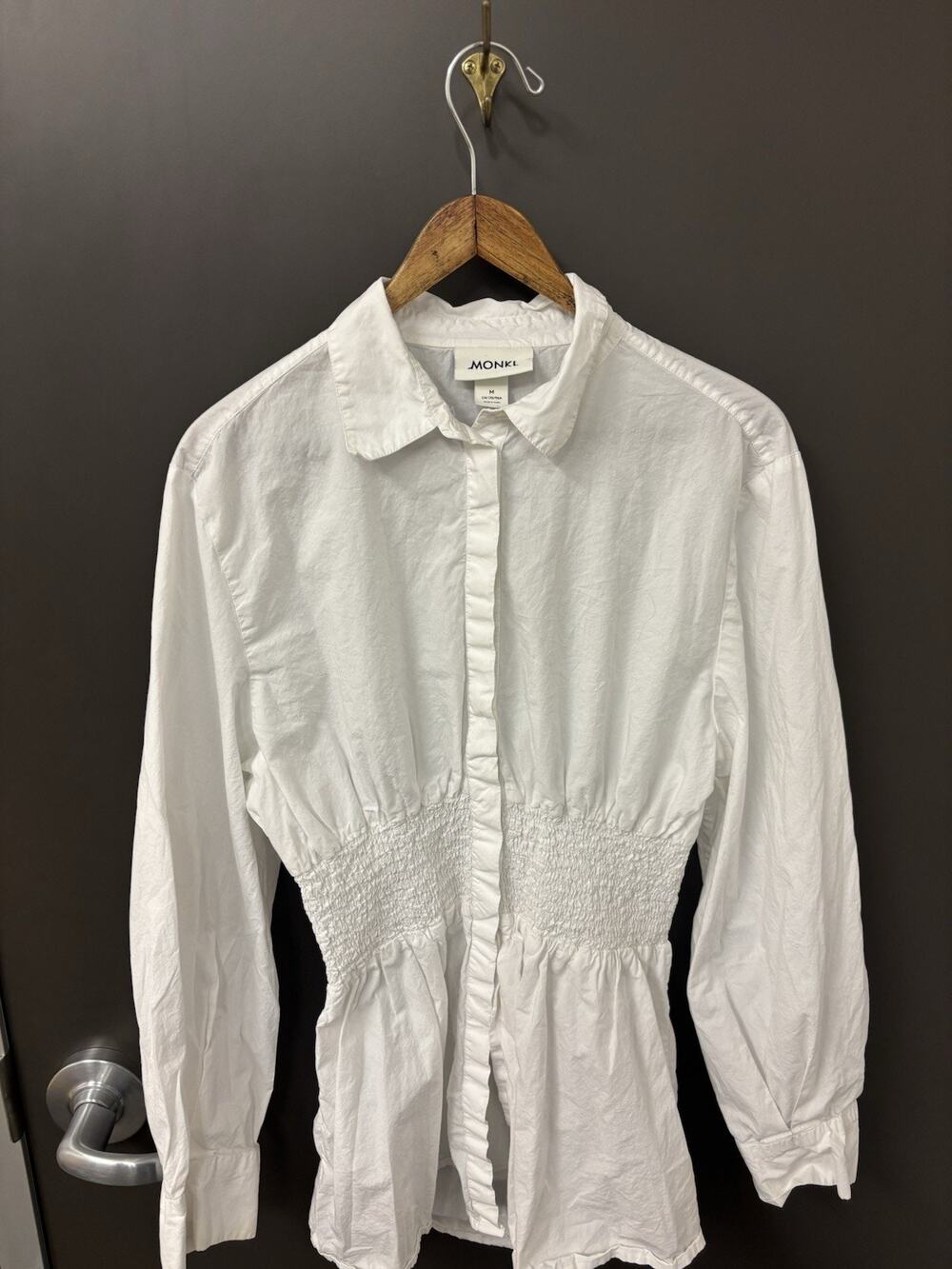 MONKL Women's White Long Sleeves Top Sz M Blouse Button Up Down Pre Owned (AA 02